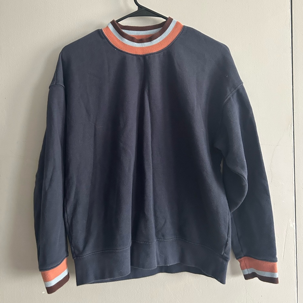 Men's Navy Crewneck Sweatshirt with Orange & Light Blue Trim